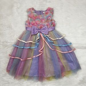 NNJXD Girls Size 7-8 Floral Bodice Colorful Layered Tutu Formal Dress